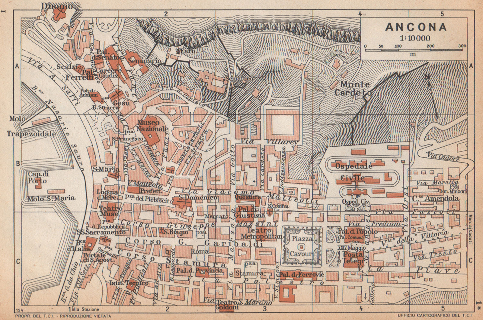 ANCONA vintage town city pianta della città. Italy 1958 old vintage map chart
